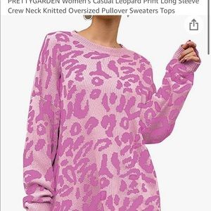 NWT Women’s Leopard Print Long Sleeve Crew Neck Knitted Oversized Sweater Size M